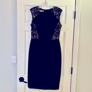 Maggy London Black Sheath Dress Lace Trim - Size 8